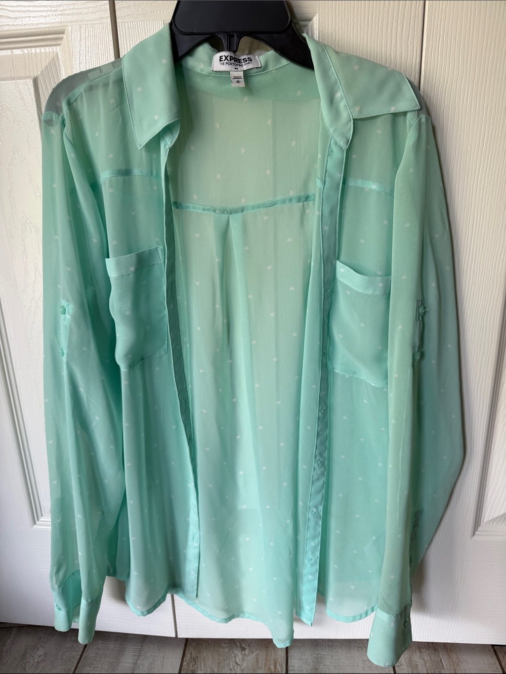Express Mint Sheer Button-Down Blouse